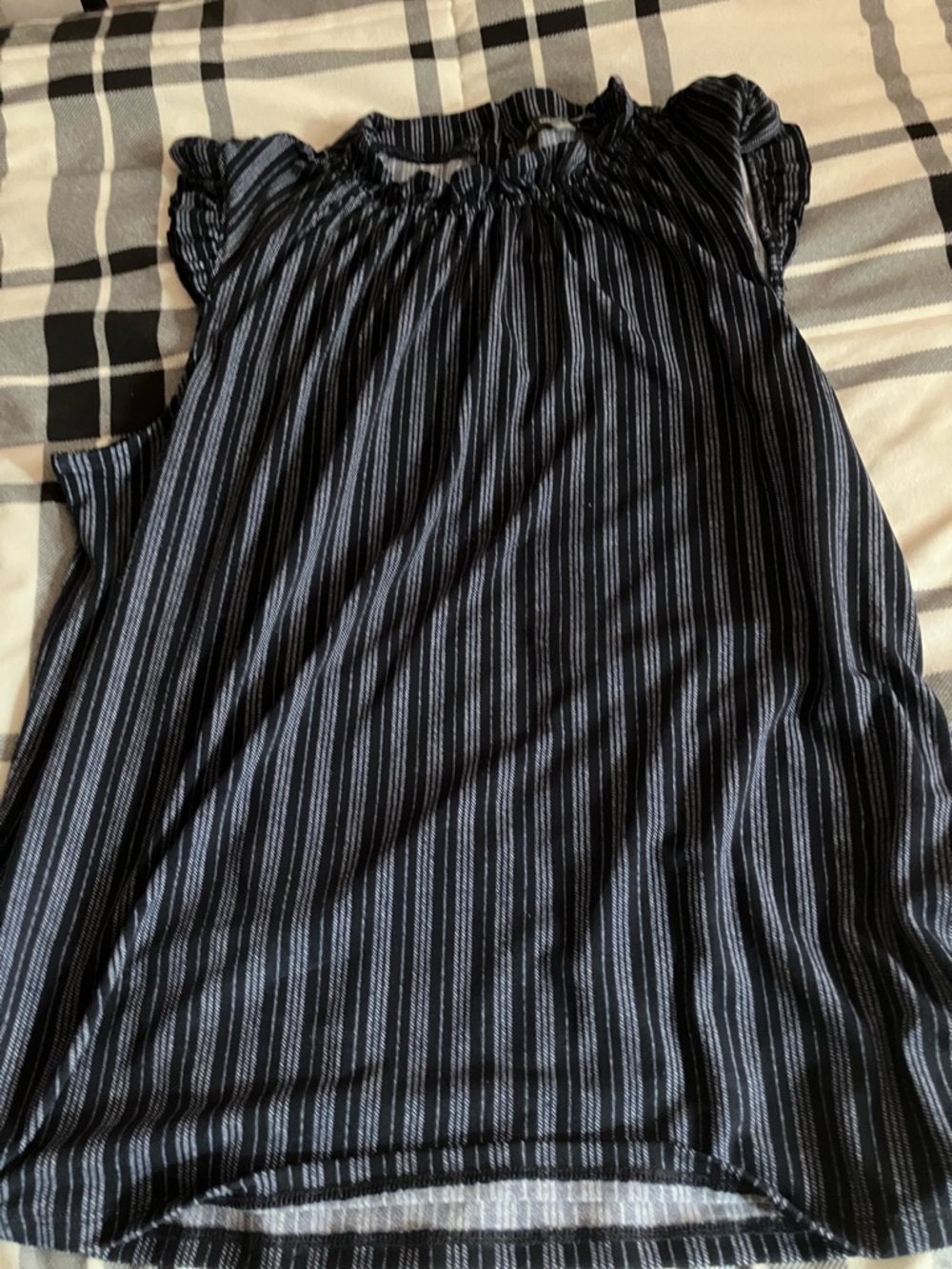 Adrianna Papell Navy and White Striped Sleeveless Blouse